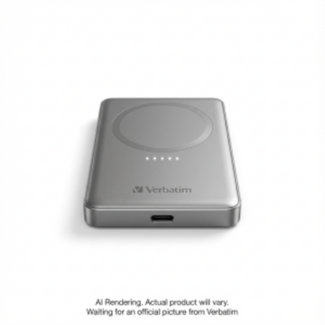 Verbatim Charge 'n' Go 5000mAh Magnetic Wireless Power Bank ? Ultra-Slim 9.6mm, 15W MagSafe Compatible, PD 20W Fast Charging ? Grey (MPN: 32244)