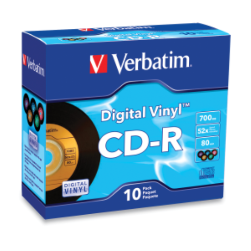 CD-R 700 Mo 80 min 52x – couleurs assorties – paquet de 10 avec boîtiers – Verbatim