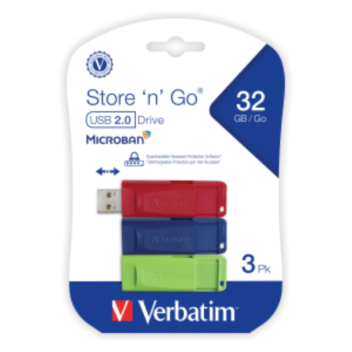 Clés USB Store 'n' Go 32 Go – bleu/rouge/vert – paquet de 3 – Verbatim