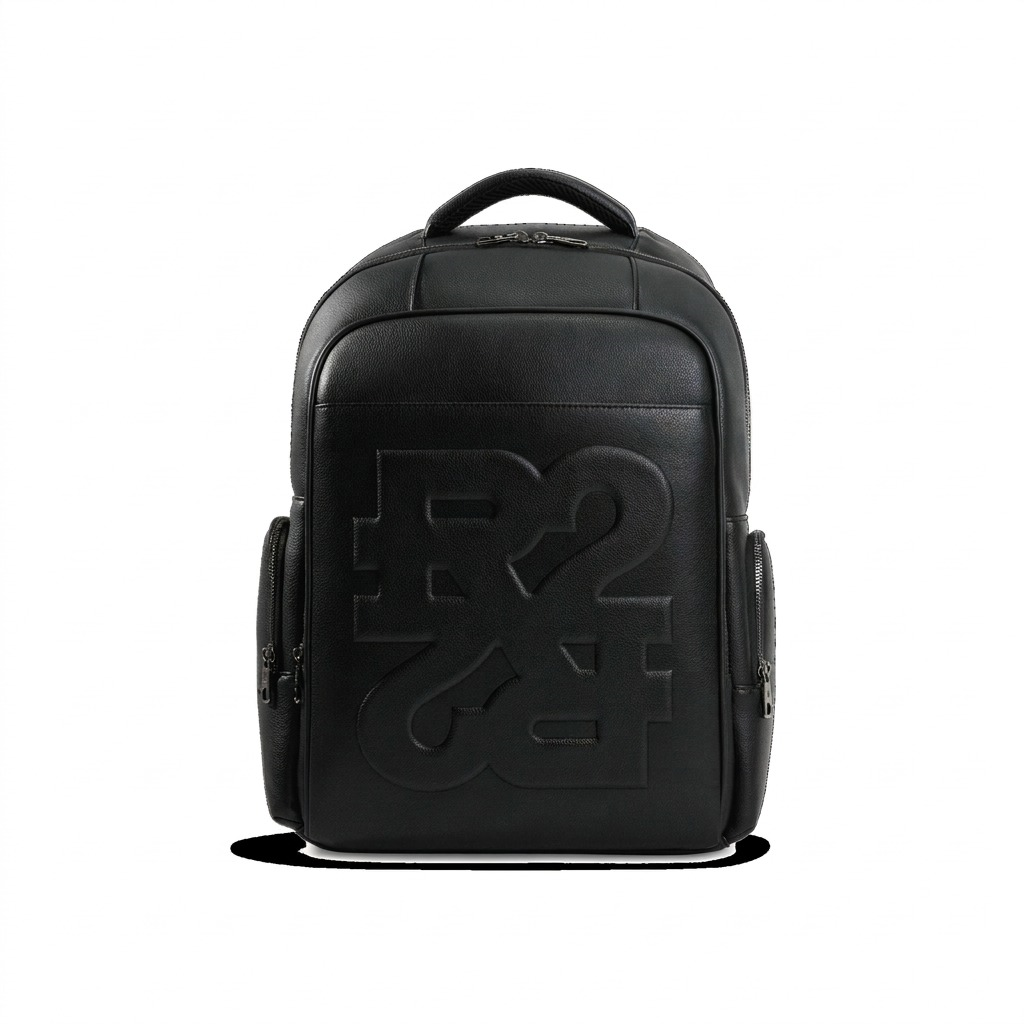 Bugatti Phantom black embossed backpack, centered hero shot on white.