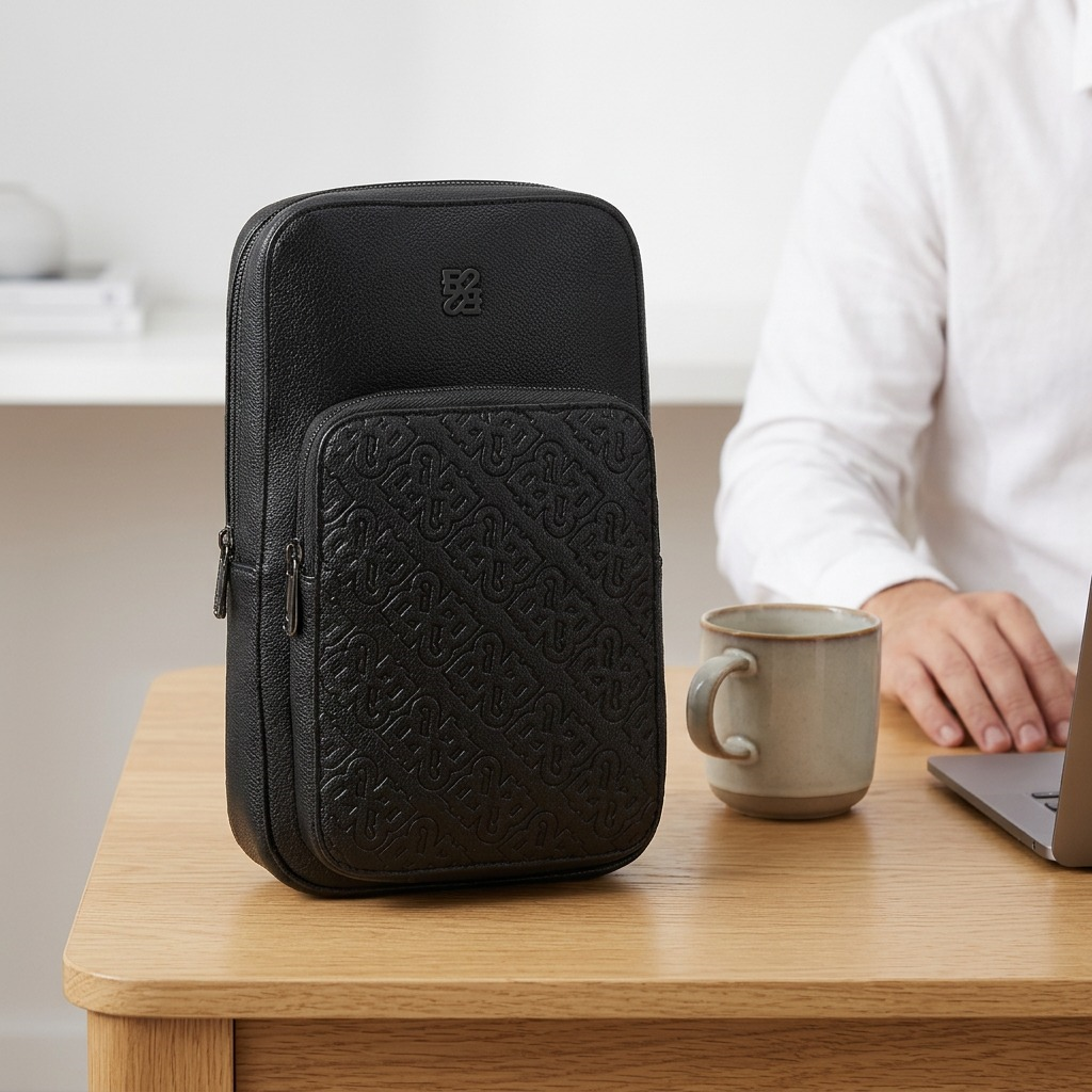 Bugatti Rick Ross Sling Bag, PU Phantom Black, in a centered e-commerce hero shot on white.