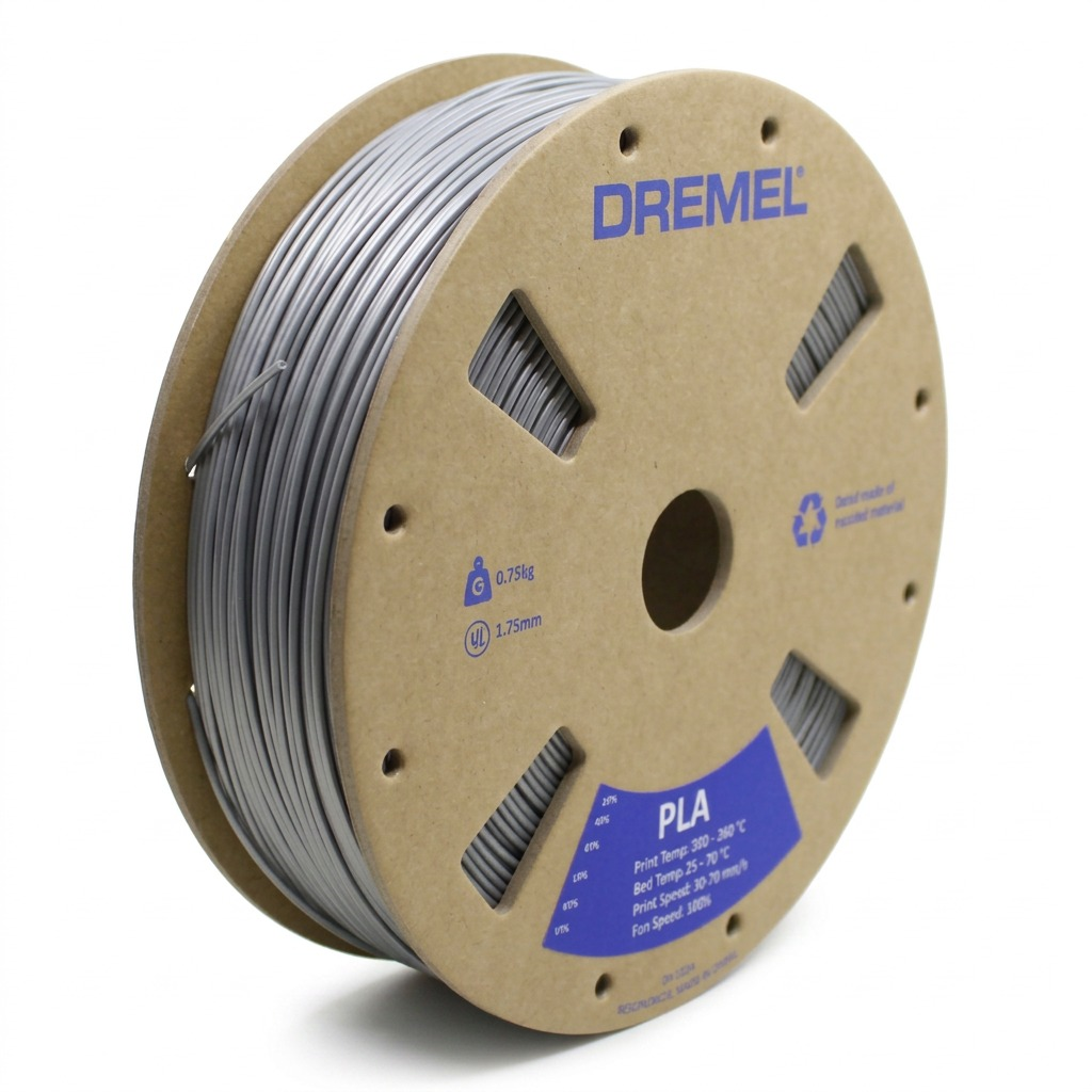 Dremel – Filament PLA gris, 1,75 mm, 0,75 kg — vue principale, réf. PLA-GRA-01