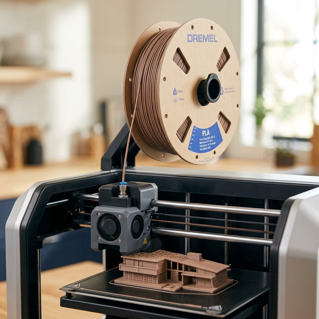 Dremel – Filament PLA brun mat, 1,75 mm, 0,75 kg — gros plan des détails, réf. PLA-BRO-01