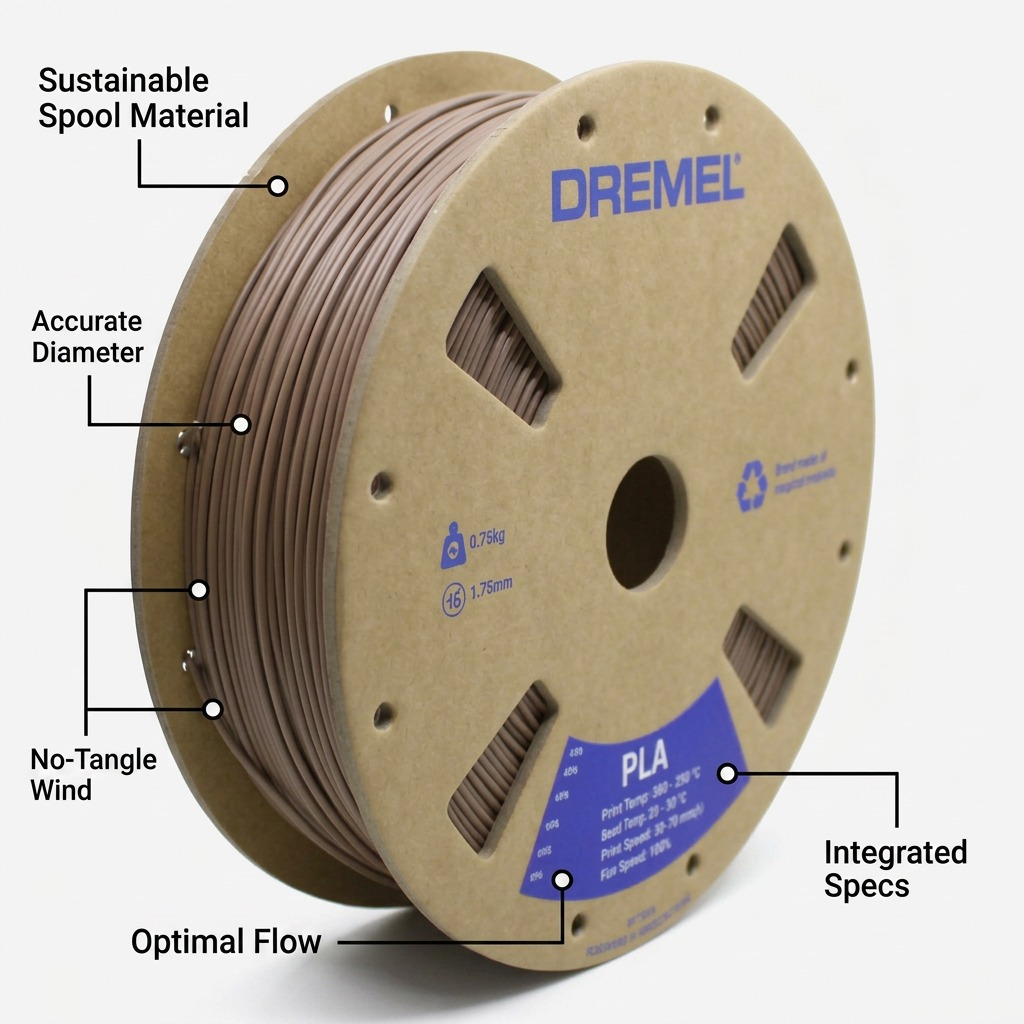 Dremel – Filament PLA brun mat, 1,75 mm, 0,75 kg — vue 6, réf. PLA-BRO-01