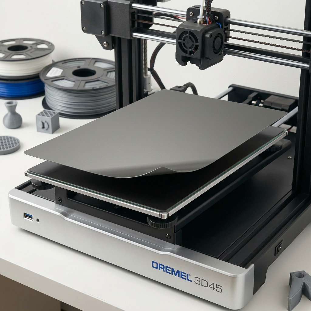 Dremel 3D45 – Kit de conversion pour plateau flexible — présentation en situation, réf. BP45-FPK-01