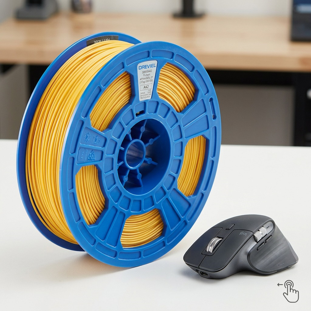 A pure high-resolution hero shot of the 3PI Tech Solutions yellow-gold PLA filament spool against a crisp white background.