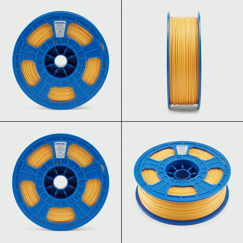 Dremel – Filament PLA doré, 1,75 mm, 0,75 kg — gros plan des détails, réf. PLA-GOL-01