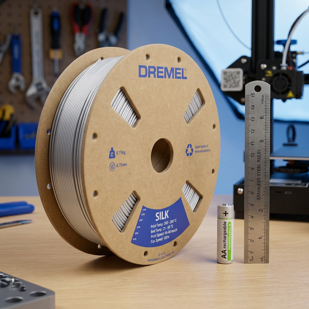 Dremel – Filament PLA soyeux argenté, 1,75 mm, 0,75 kg — vues et détails du produit, réf. SLK-SIL-01