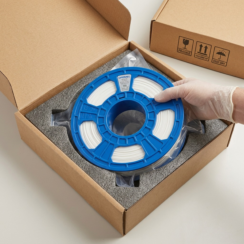 Dremel – Filament PLA blanc, 1,75 mm, 0,75 kg — présentation de l’emballage, réf. PLA-WHI-01