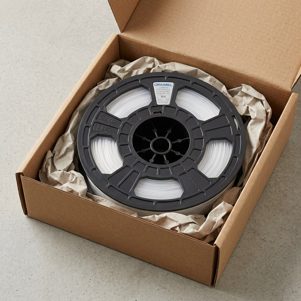 Dremel – Filament PETG translucide, 1,75 mm, 0,75 kg — présentation de l’emballage, réf. PETG-TRA-01