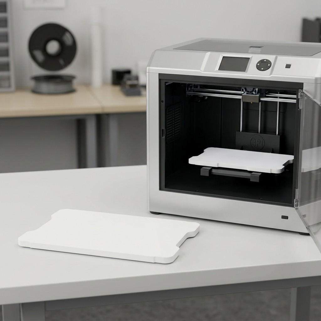 A crisp hero shot of the white Dremel 3D20 build platform, perfectly centered on a pure white background.