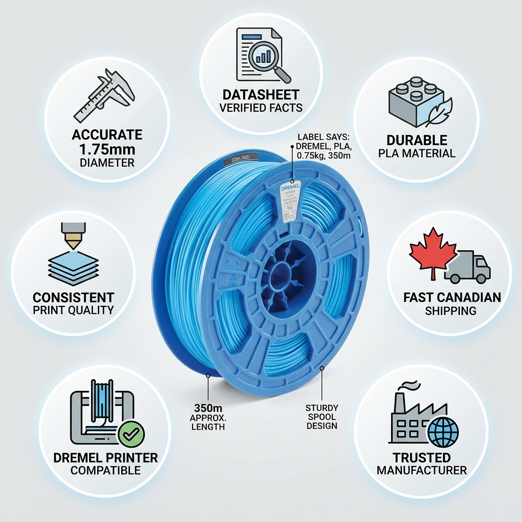 Dremel – Filament PLA bleu, 1,75 mm, 0,75 kg — présentation des caractéristiques, réf. PLA-BLU-01