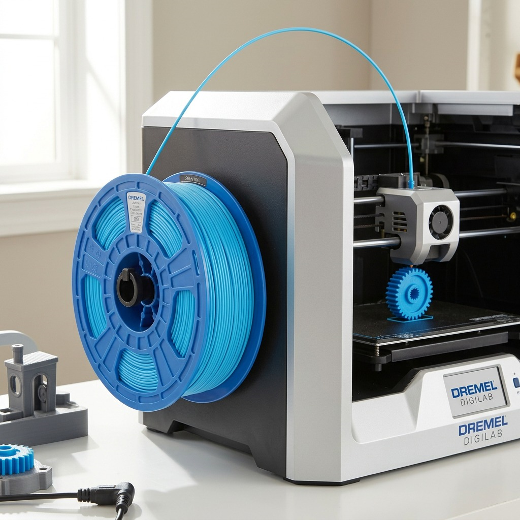 Dremel – Filament PLA bleu, 1,75 mm, 0,75 kg — présentation en situation, réf. PLA-BLU-01