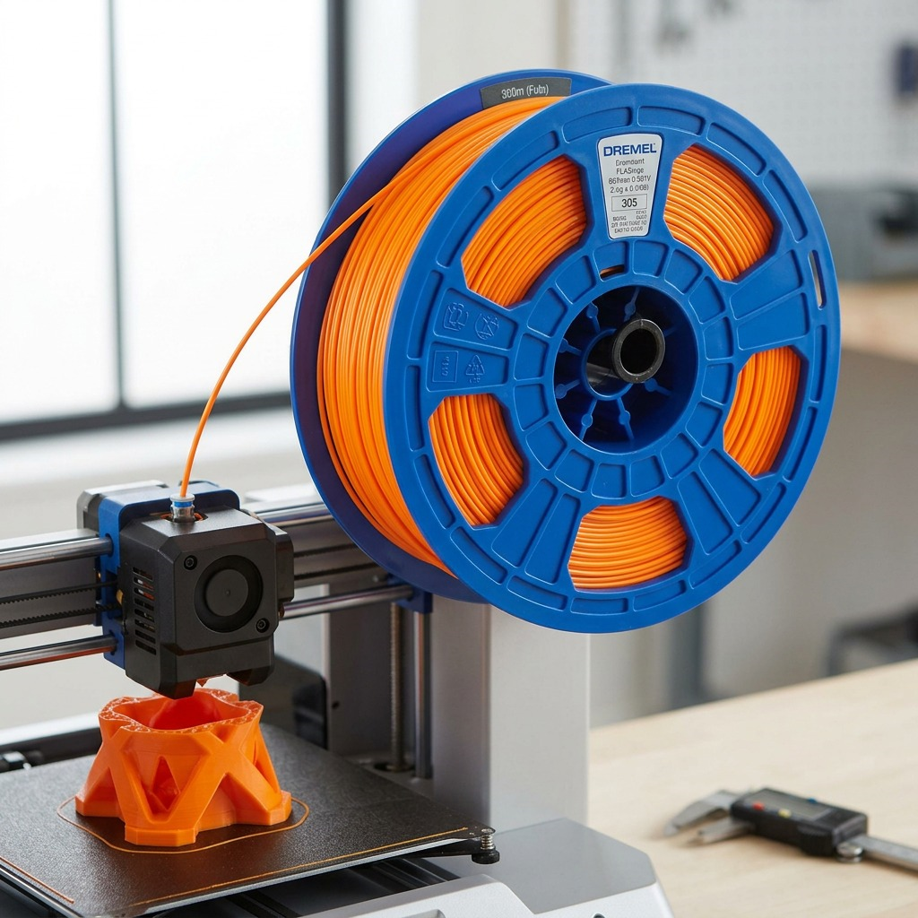 Dremel – Filament PLA orange, 1,75 mm, 0,75 kg — présentation en situation, réf. PLA-ORA-01