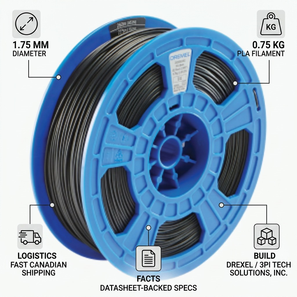 Dremel – Filament PLA noir, 1,75 mm, 0,75 kg — vue 8, réf. PLA-BLA-01