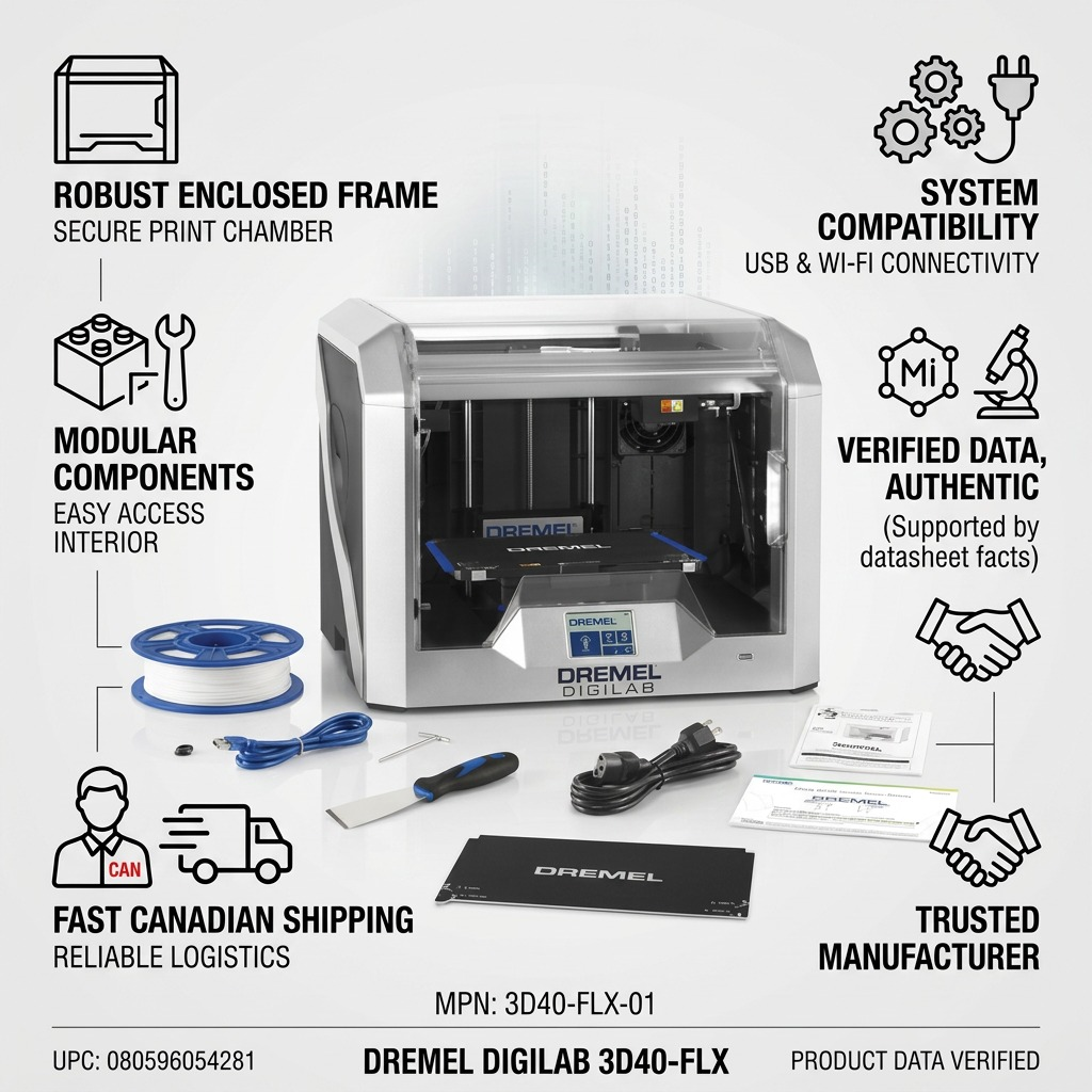 Dremel DigiLab 3D40-FLX – Imprimante 3D — gros plan des détails, réf. 3D40-FLX-01