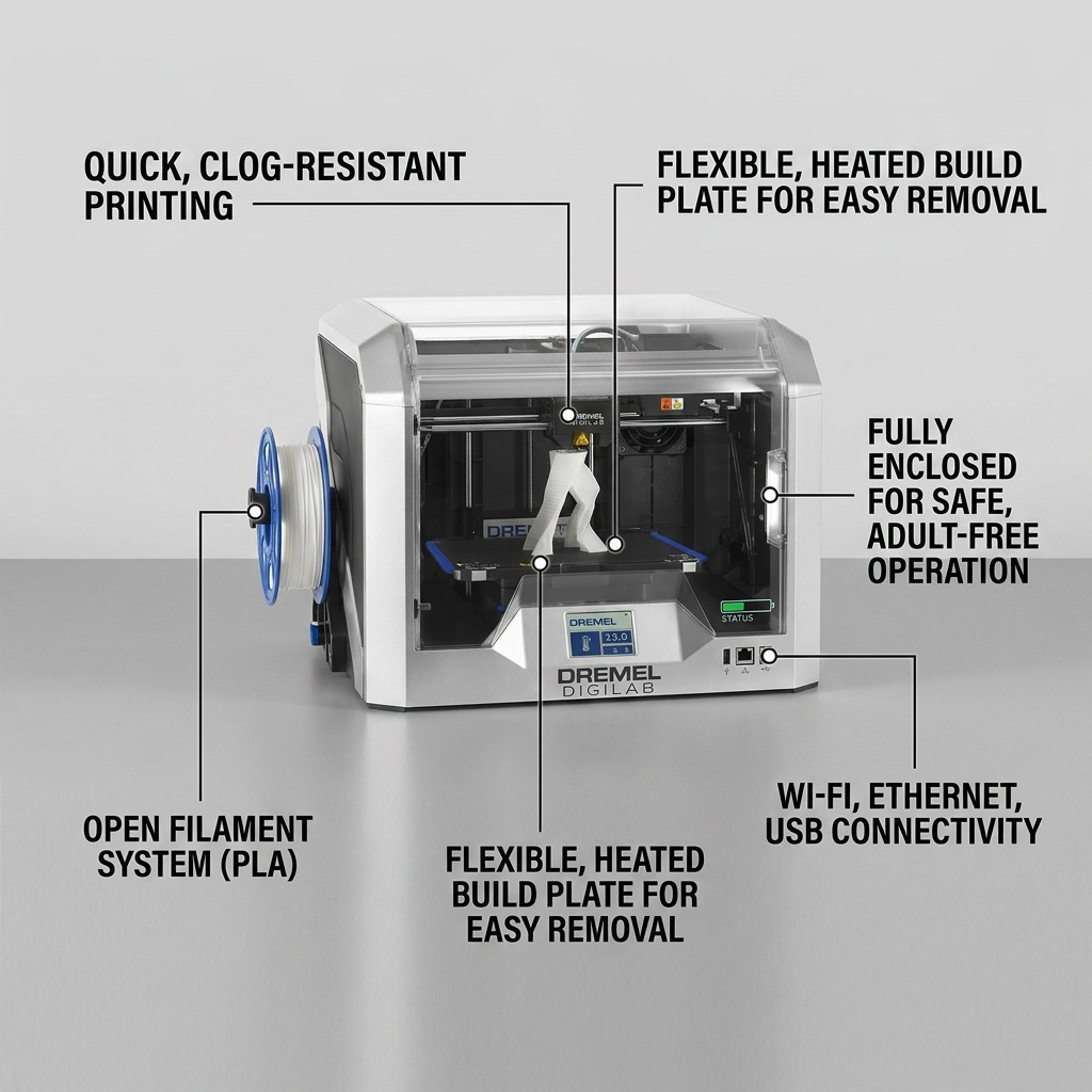 Dremel DigiLab 3D40-FLX – Imprimante 3D — présentation en situation, réf. 3D40-FLX-01
