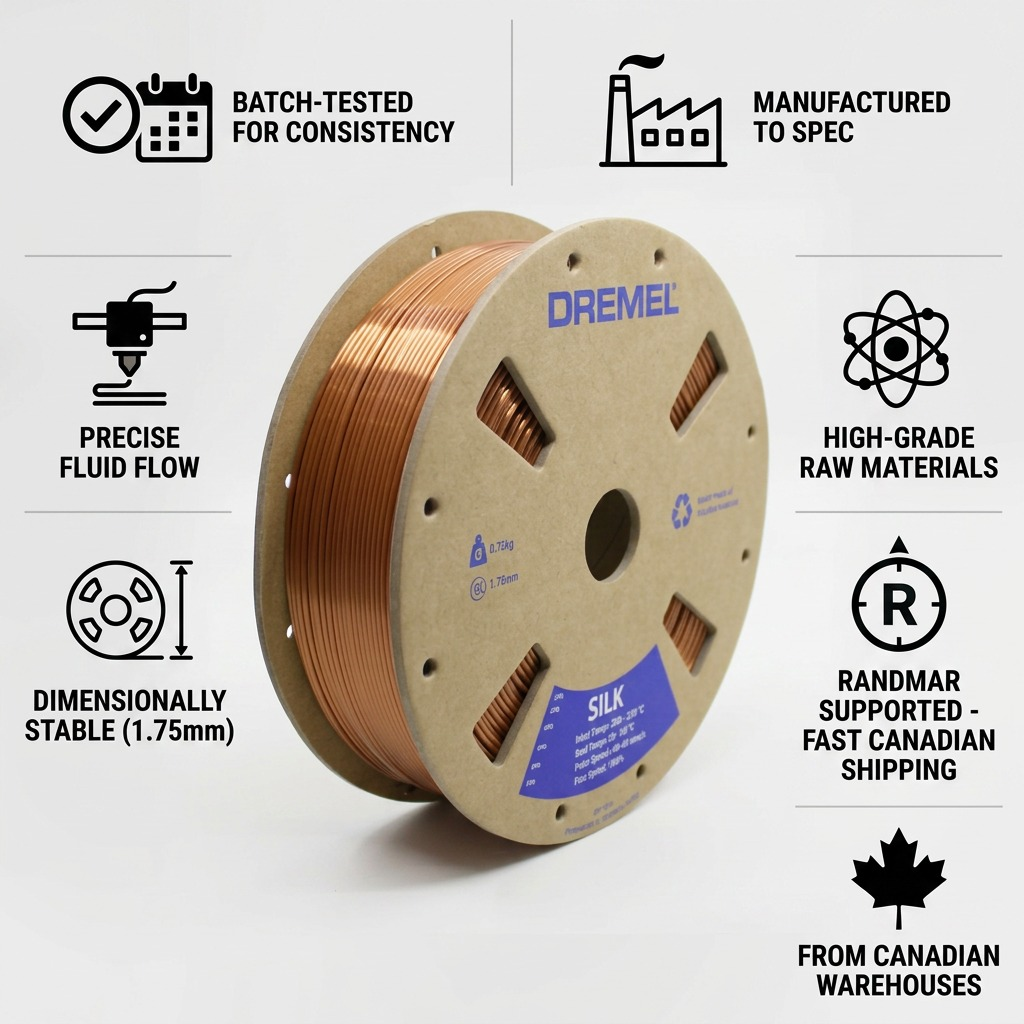 Dremel – Filament PLA soyeux cuivré, 1,75 mm, 0,75 kg — présentation des caractéristiques, réf. SLK-COP-01