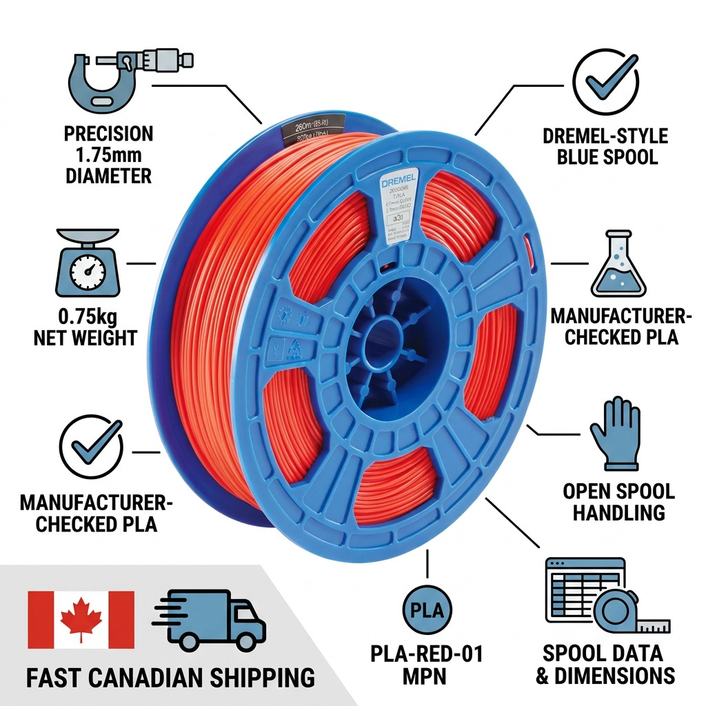 Dremel – Filament PLA rouge, 1,75 mm, 0,75 kg — présentation des caractéristiques, réf. PLA-RED-01