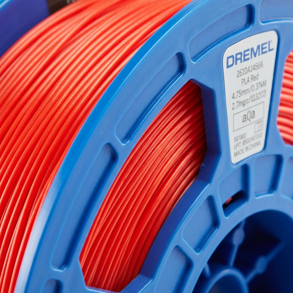Dremel – Filament PLA rouge, 1,75 mm, 0,75 kg — gros plan des détails, réf. PLA-RED-01
