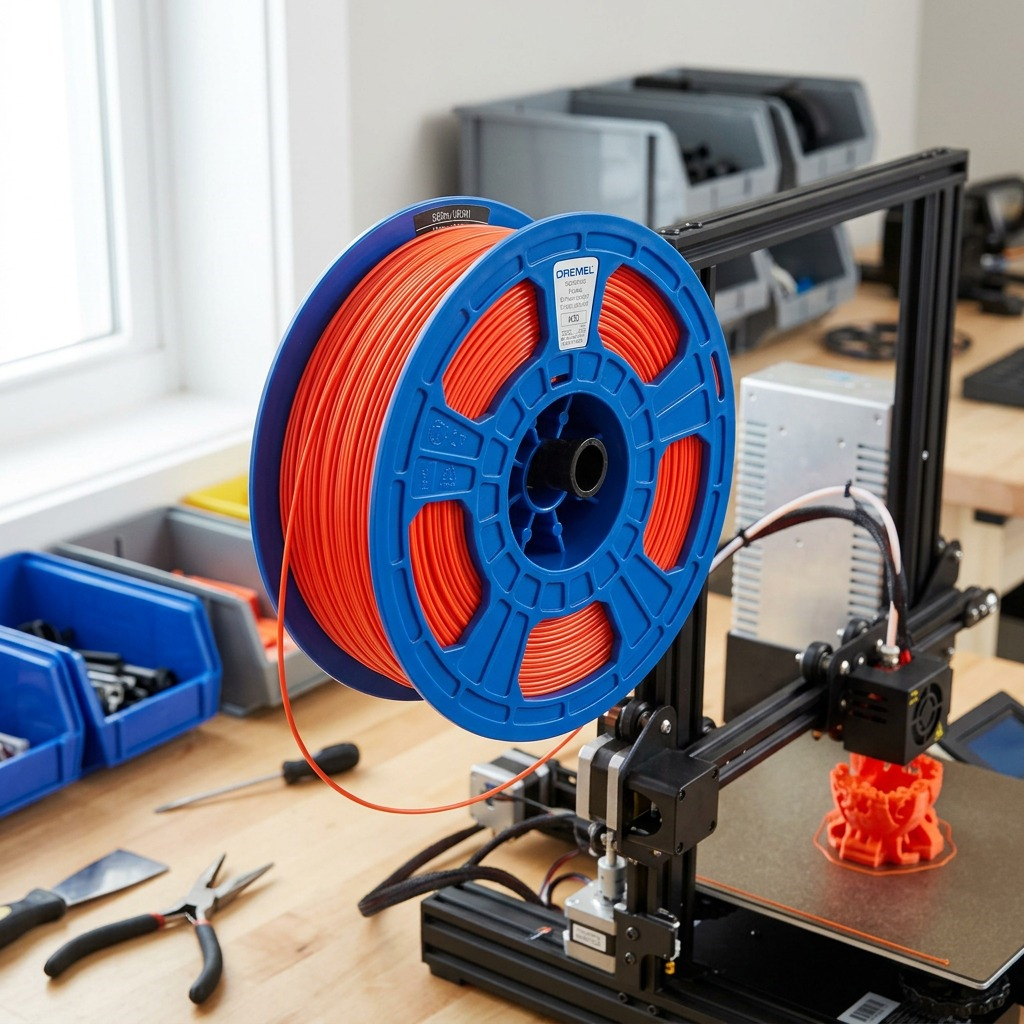 Dremel – Filament PLA rouge, 1,75 mm, 0,75 kg — présentation en situation, réf. PLA-RED-01