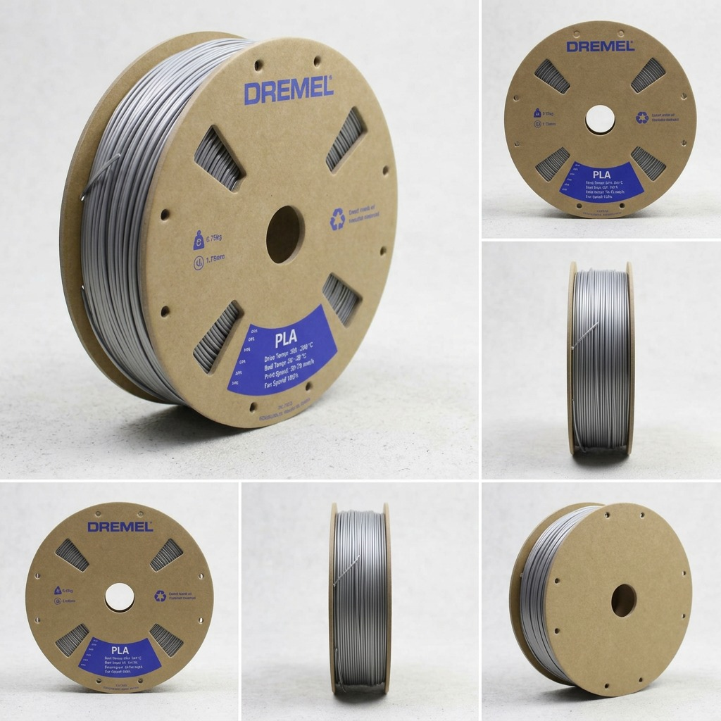 Dremel – Filament PLA gris, 1,75 mm, 0,75 kg — vues et détails du produit, réf. PLA-GRA-01