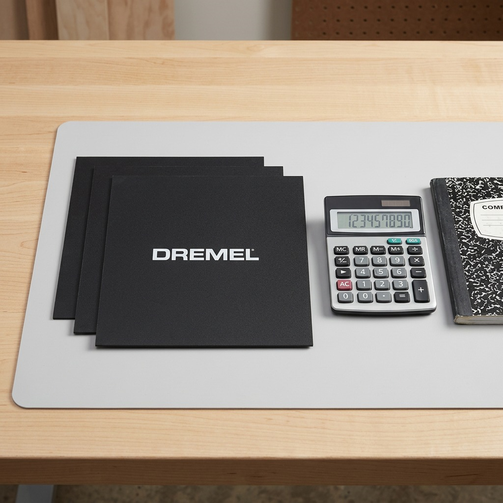 A crisp hero shot of the Dremel 3D40 Build Sheet 3-pack, featuring three black textured sheets stacked to show the edges, with the centered "DREMEL" logo visible.