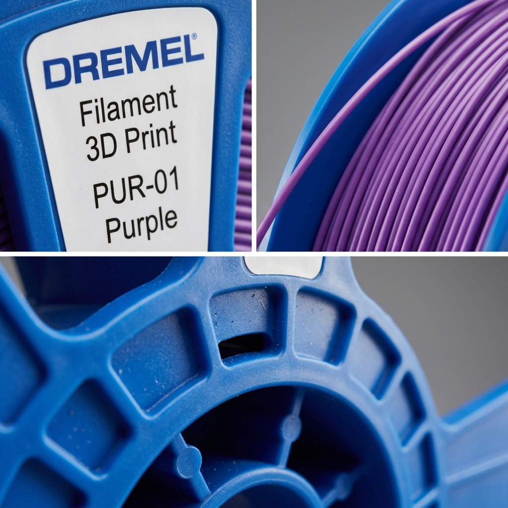Dremel – Filament PLA violet, 1,75 mm, 0,75 kg — gros plan des détails, réf. PLA-PUR-01