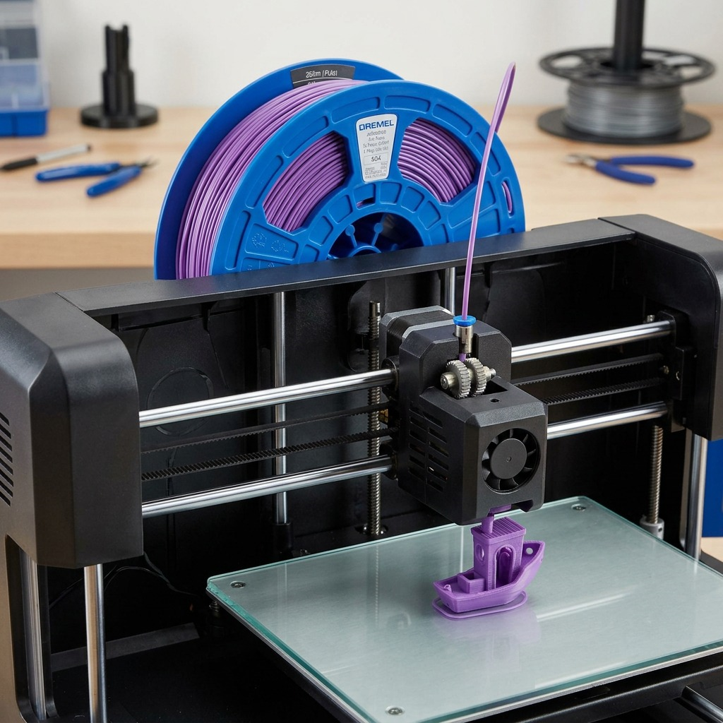 Dremel – Filament PLA violet, 1,75 mm, 0,75 kg — gros plan des détails, réf. PLA-PUR-01