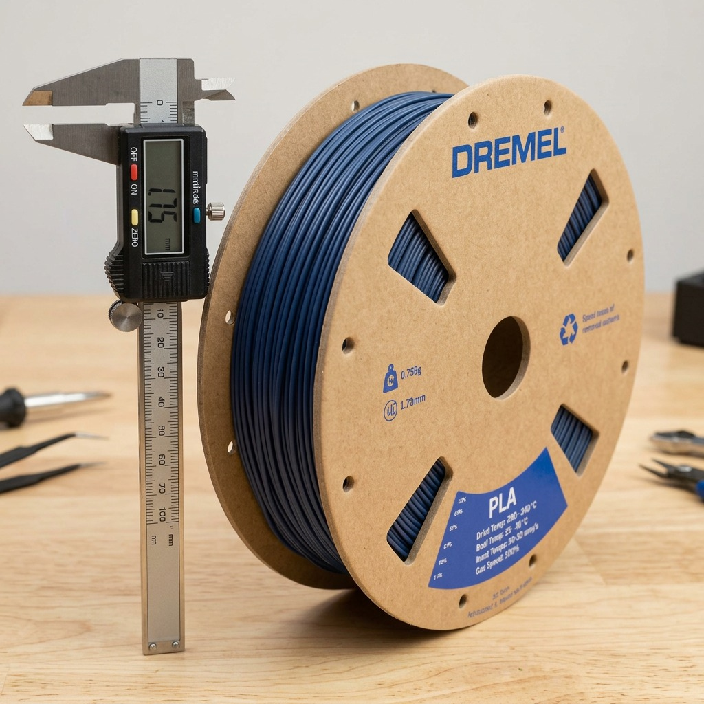 A premium, high-resolution hero shot of a Dremel PLA navy blue 1.75mm 3D printing filament spool.