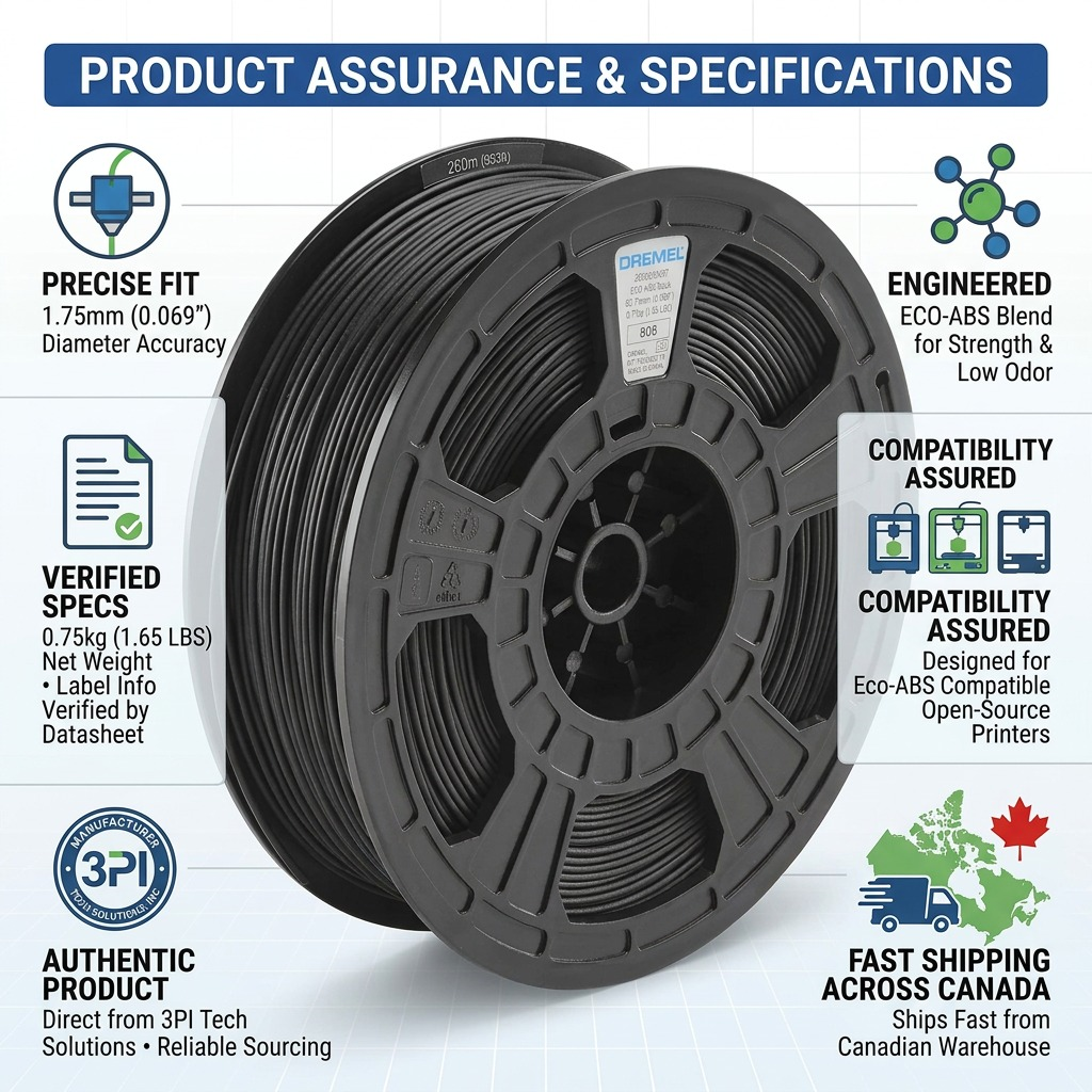 Dremel – Filament ECO-ABS noir, 1,75 mm, 0,75 kg — présentation des caractéristiques, réf. ECO-BLA-01