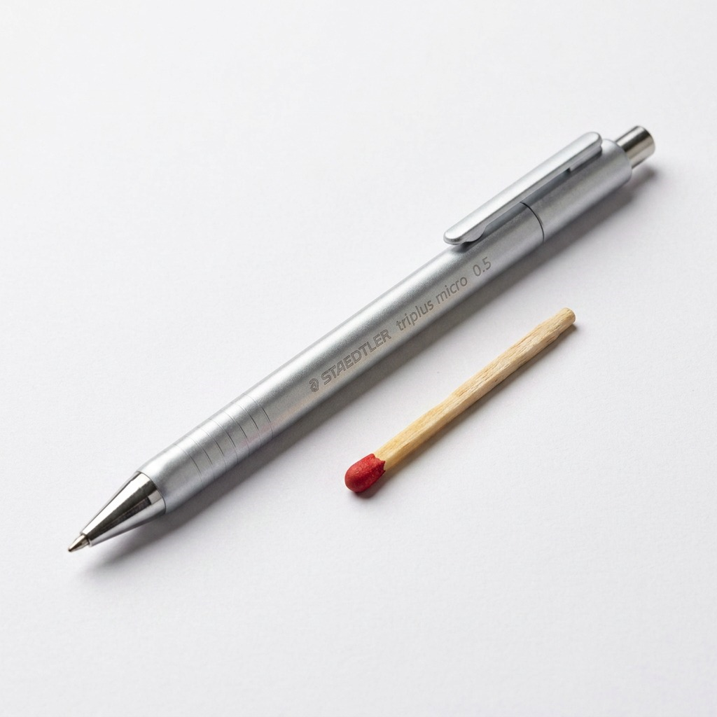 High-resolution hero shot of a pearlescent silver STAEDTLER triplus micro 0.5mm mechanical pencil.