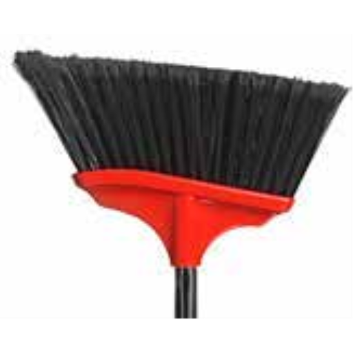 12" Vortex Angle broom short fiber w/48" handle, red block/black bristles, black handle