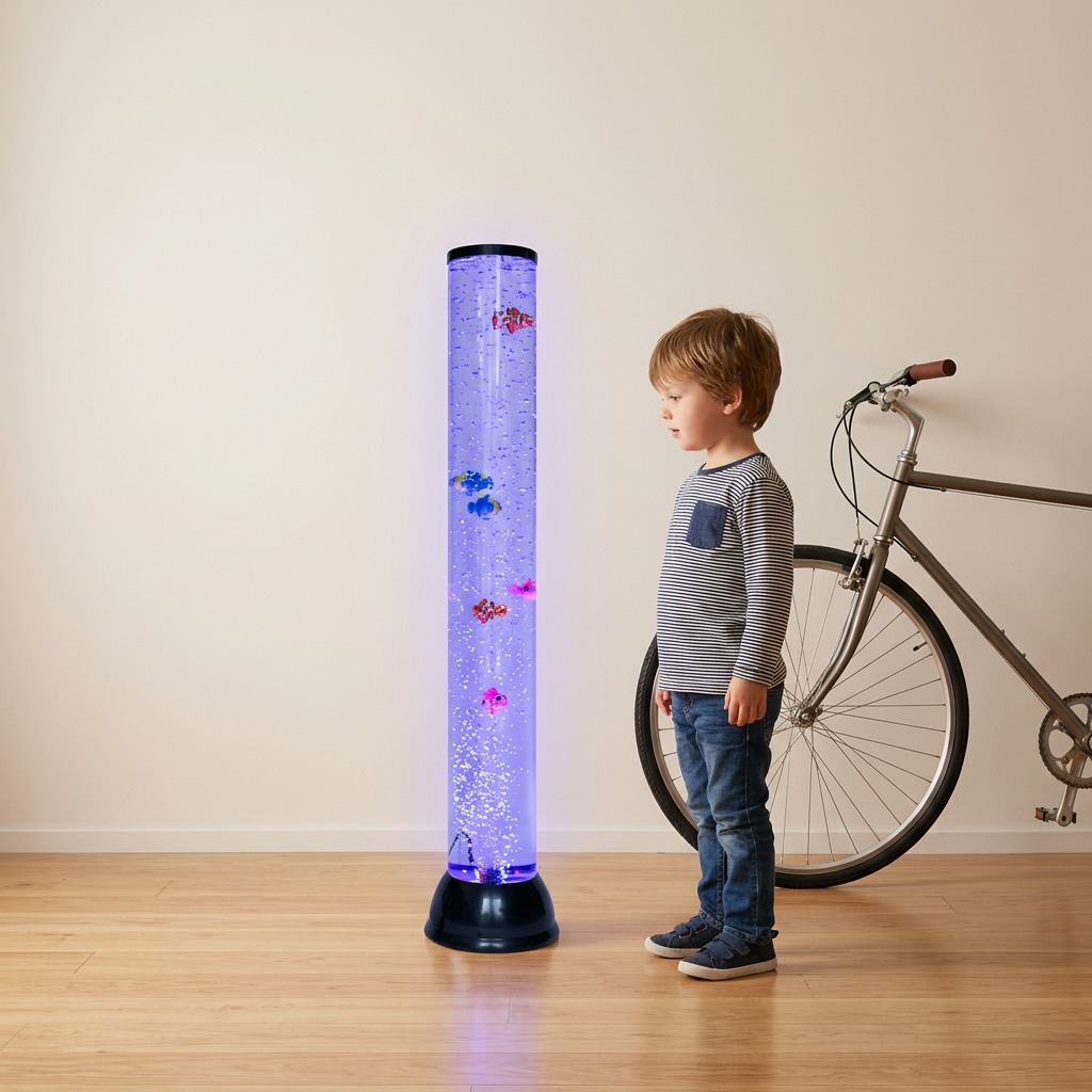 fdmt Bubblebeam 82cm sensory bubble tube with multi-color LED lighting and floating colorful fish.