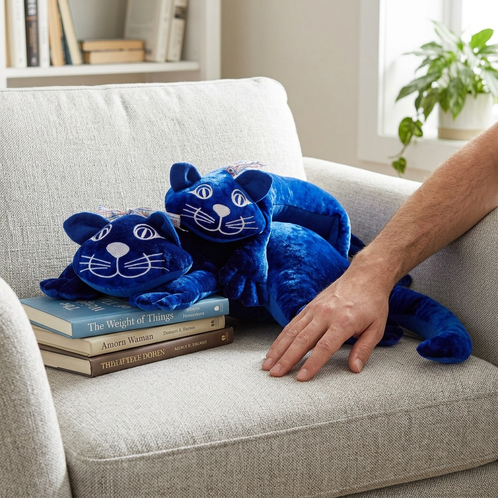 A high-resolution, centered image of the blue fdmt manimo Weighted Cats on a pure white background.