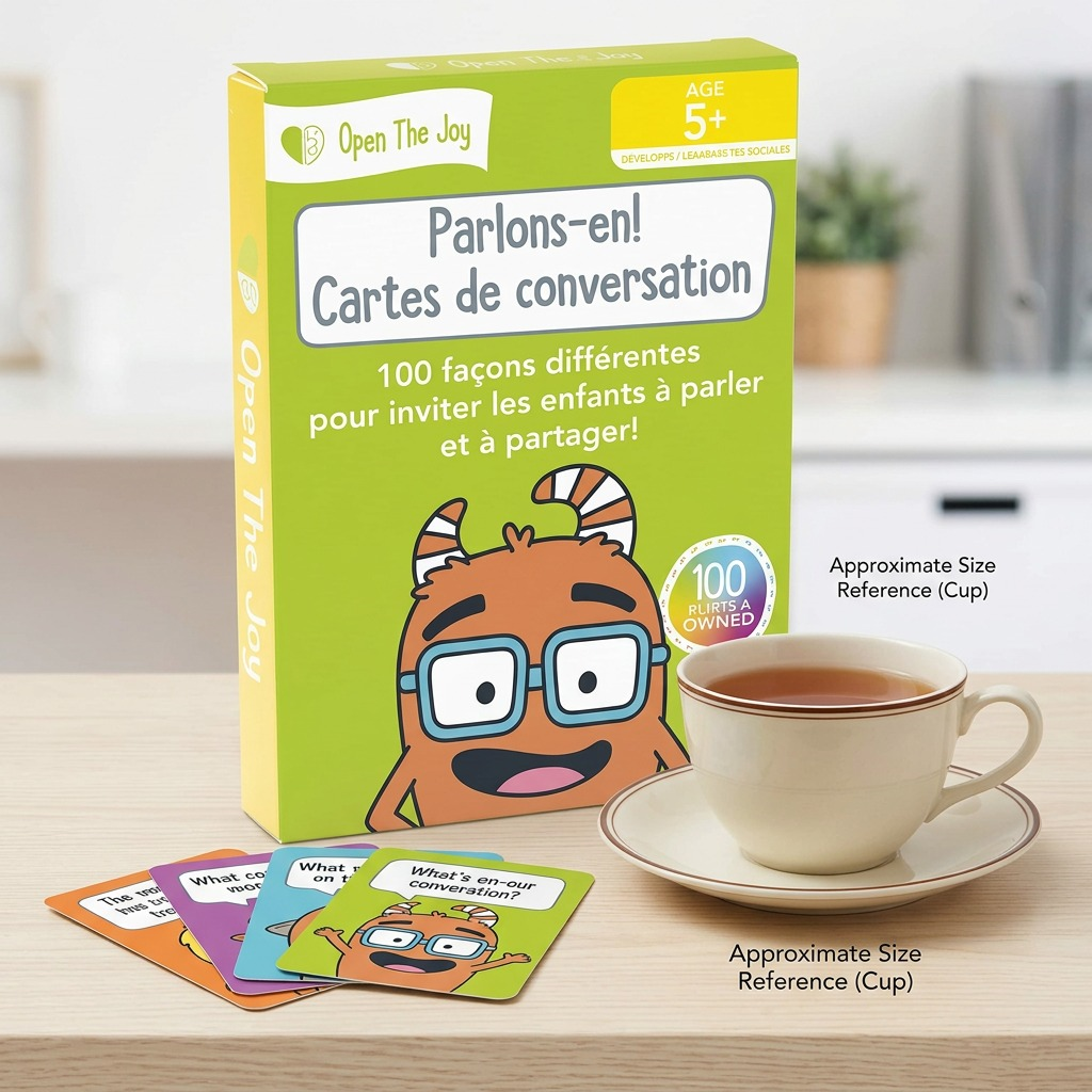 A sharp, high-resolution hero shot of the 'Parlons-en!' conversation cards box on a pure white background.