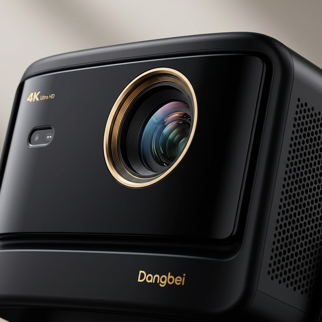 Extreme macro photograph showing the high-precision focus of the laser projector lens.