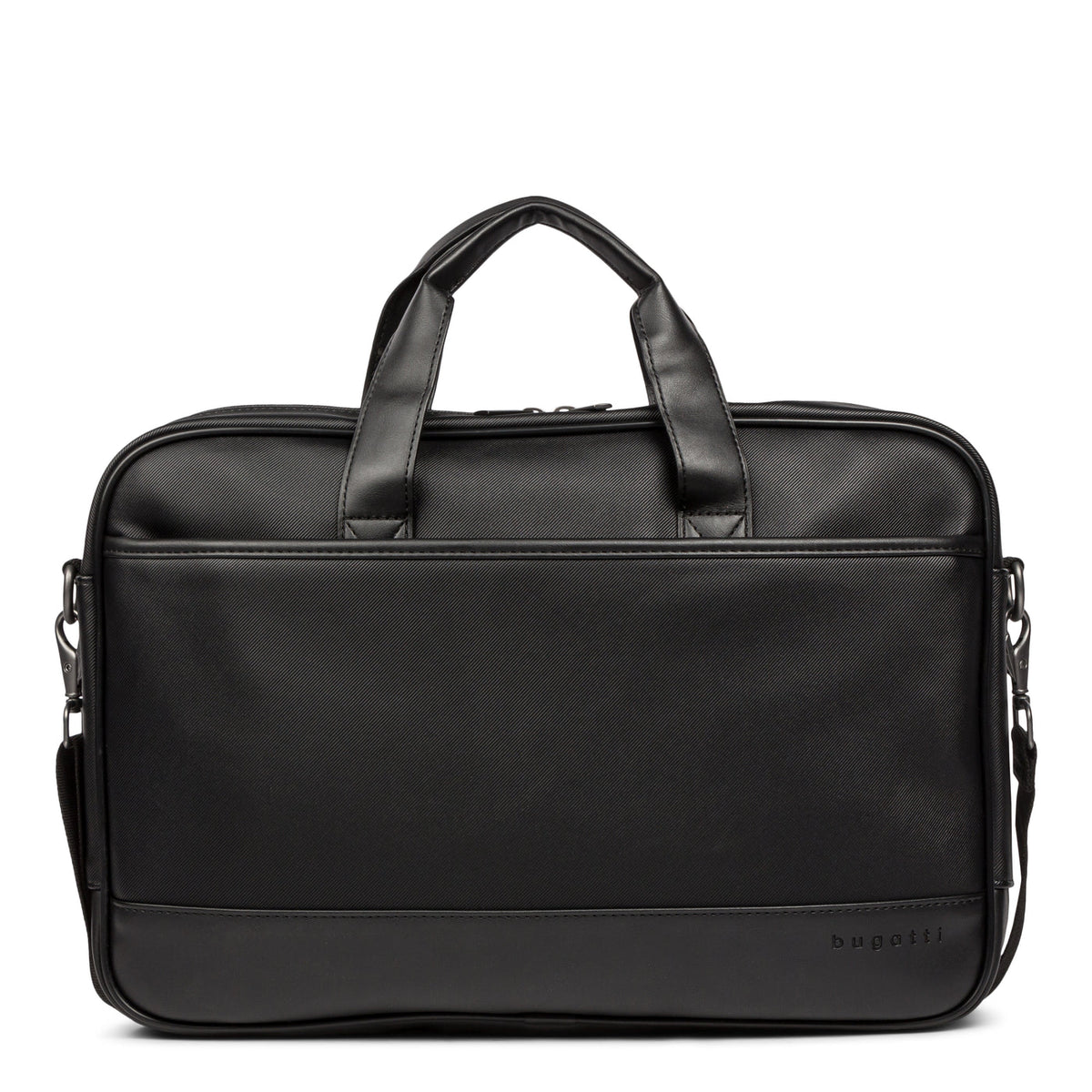 Porte-documents professionnel noir Bugatti Gin & Twill, vue de face, modèle EXB2020BU