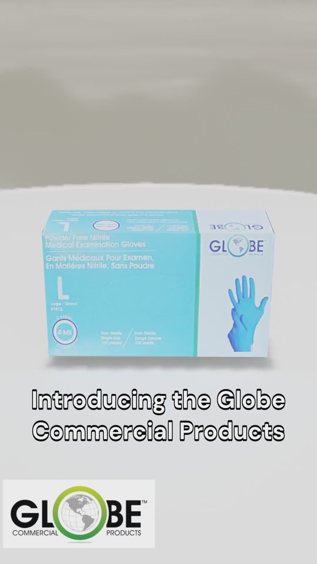Globe – Gants en nitrile bleu ciel sans poudre 4 mil, grands, 100