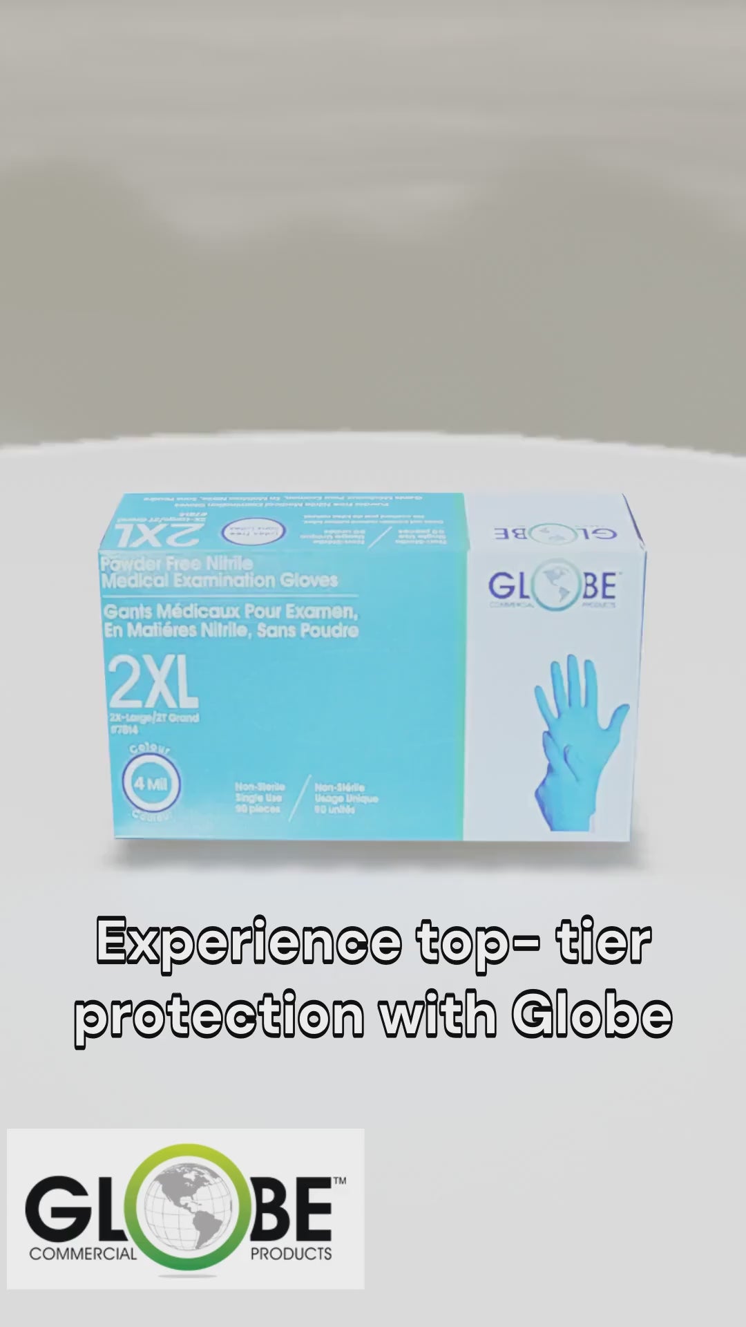 Globe – Gants d’examen nitrile bleu ciel 4 mil, 2TG, 100
