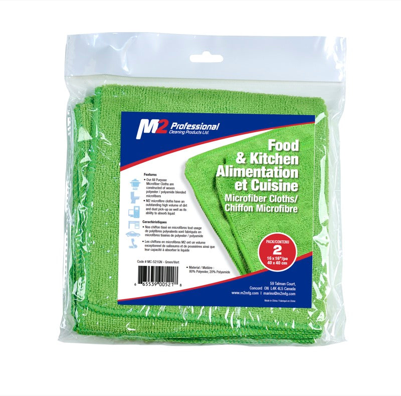 M2 MC-521-GN – chiffon microfibre vert pour cuisine et aires communes