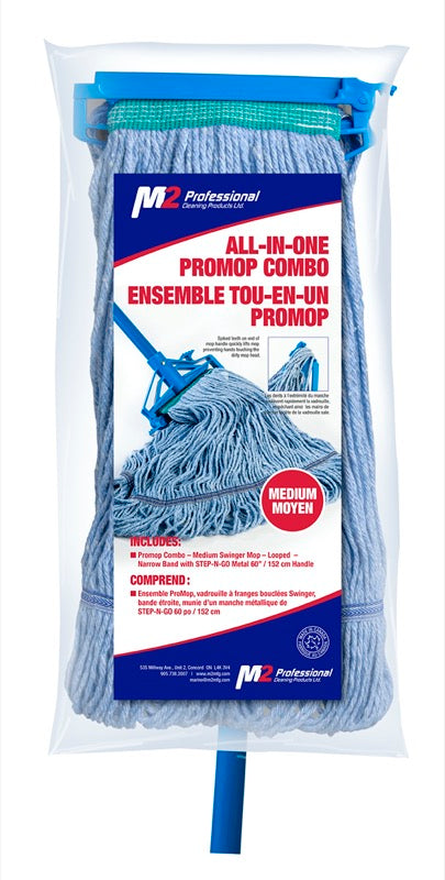 M2 HW-PC-90020 – ensemble ProMop avec vadrouille bouclée bleue et manche métal