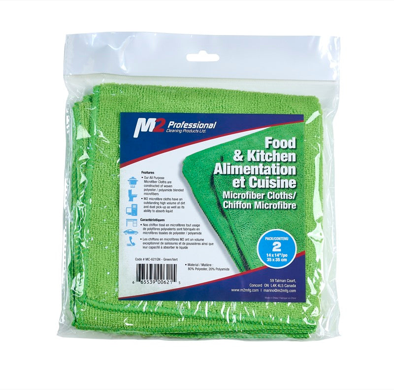 M2 MC-621-GN – chiffon microfibre vert pour aliments et cuisine