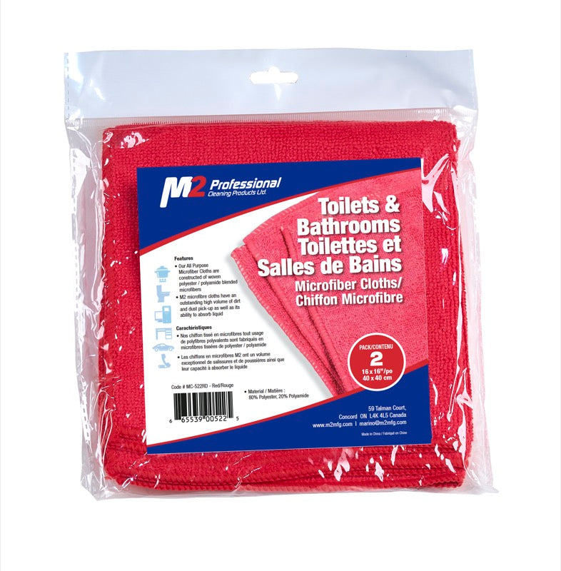 M2 MC-522-RD – chiffon microfibre rouge pour toilettes et salles de bain