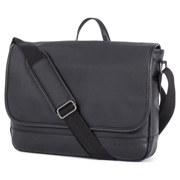 Sac messager noir Bugatti Gin & Twill MSG2051BU, vue de trois quarts avec bandoulière